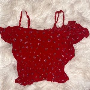 Floral red off the shoulder crop top